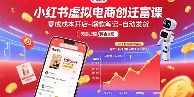 小红书虚拟电商创富课：零成本开店/爆款笔记/自动发货,30天打造被动收入-雲鼎文化传媒