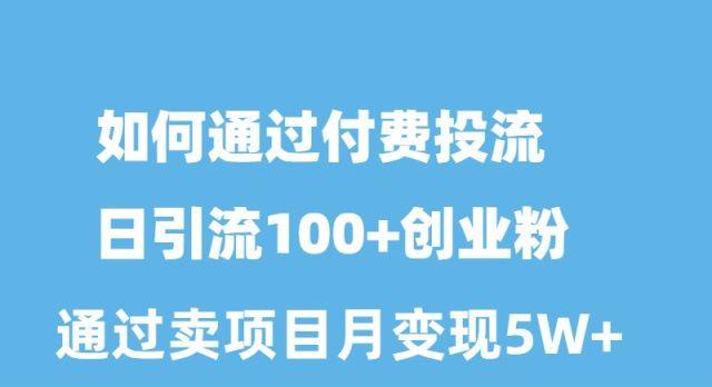 如何通过付费投流日引流100+创业粉月变现5W+-雲鼎文化传媒