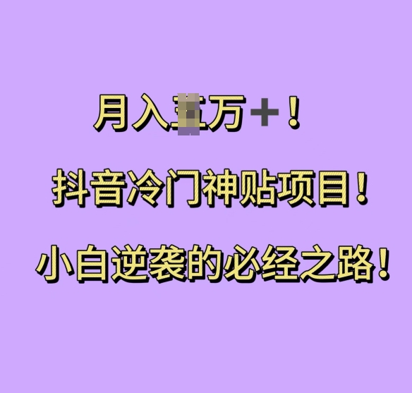 抖音冷门神贴项目，小白逆袭的必经之路，月入过W【揭秘】-雲鼎文化传媒