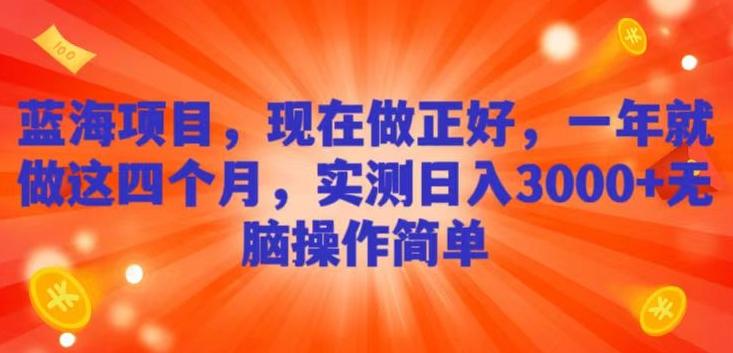 蓝海项目，现在做正好，一年就做这4个月，实测日入3000+，无脑简单操作-雲鼎文化传媒