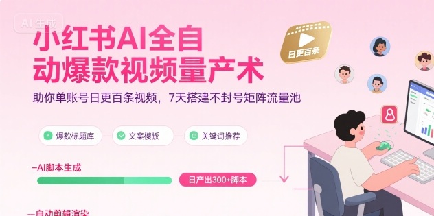 小红书AI全自动爆款视频量产术，助你单账号日更百条视频，7天搭建不封号矩阵流量池(更新8月)-雲鼎文化传媒