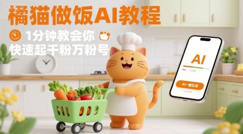有趣的橘猫买菜做饭视频，用AI一键搞定，1分钟教会你，快速起千粉万粉号-雲鼎文化传媒