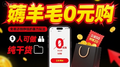 薅羊毛0元购，免单还倒挣钱的暴力玩法，人人可做，纯干货-雲鼎文化传媒