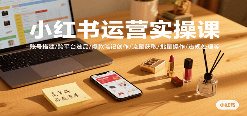 小红书运营实操课，账号搭建/跨平台选品/爆款笔记创作/流量获取/批量操作/违规处理等-雲鼎文化传媒