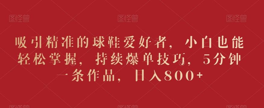 吸引精准的球鞋爱好者，小白也能轻松掌握，持续爆单技巧，5分钟一条作品，日入800+【揭秘】-雲鼎文化传媒
