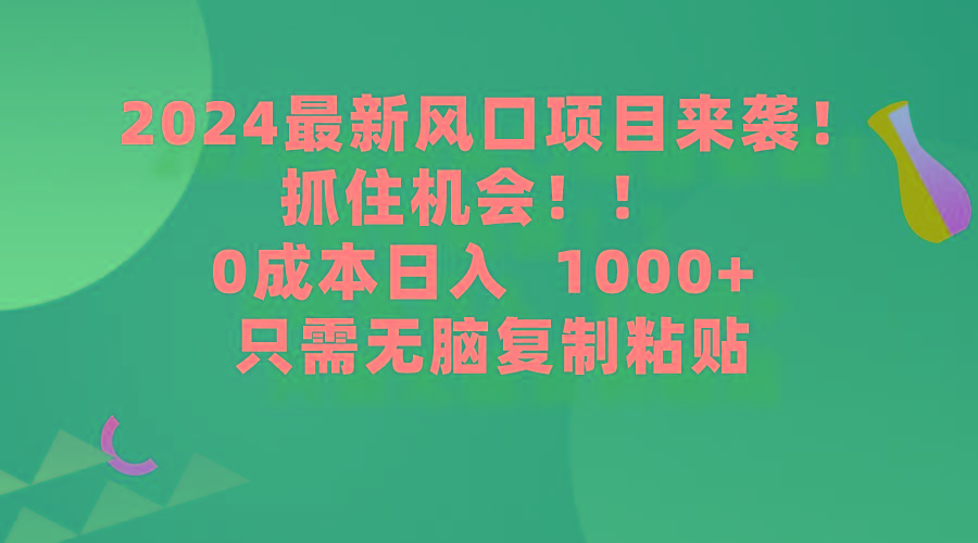 (9899期)2024最新风口项目来袭，抓住机会，0成本一部手机日入1000+，只需无脑复…-雲鼎文化传媒