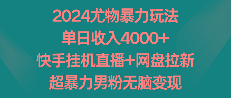 2024尤物暴力玩法 单日收入4000+快手挂机直播+网盘拉新 超暴力男粉无脑变现-雲鼎文化传媒