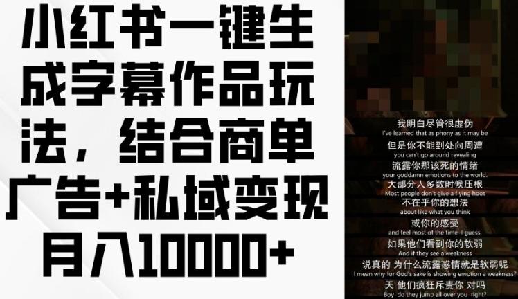 小红书一键生成字幕作品玩法，结合商单广告+私域变现月入1w+【揭秘】-雲鼎文化传媒