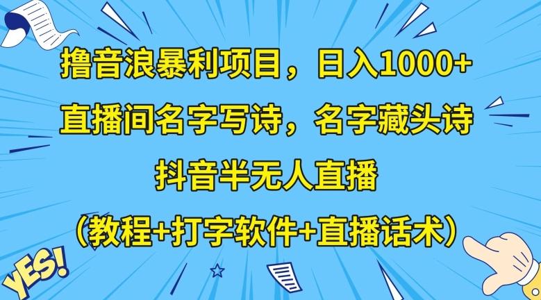 撸音浪暴利项目，日入1000+，直播间名字写诗，名字藏头诗，抖音半无人直播（教程+打字软件+直播话术）【揭秘】-雲鼎文化传媒