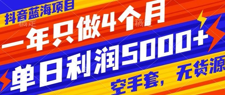 抖音蓝海项目，一年只做4个月，空手套，无货源，单日利润5000+-雲鼎文化传媒