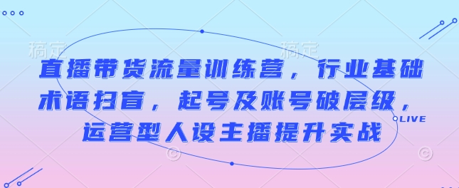 直播带货流量训练营，行业基础术语扫盲，起号及账号破层级，运营型人设主播提升实战-雲鼎文化传媒