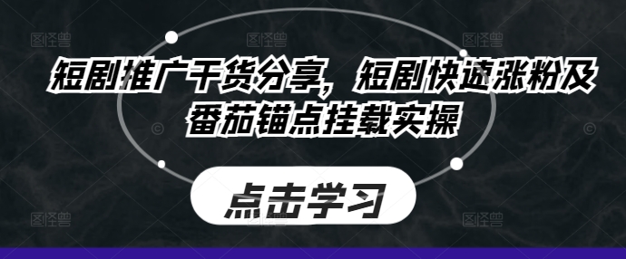 短剧推广干货分享，短剧快速涨粉及番茄锚点挂载实操-雲鼎文化传媒