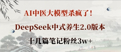 AI中医大模型杀疯了！DeepSeek中式养生2.0版本，十几篇笔记粉丝3w+-雲鼎文化传媒