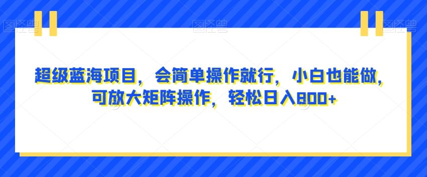 超级蓝海项目，会简单操作就行，小白也能做，可放大矩阵操作，轻松日入800+，-雲鼎文化传媒