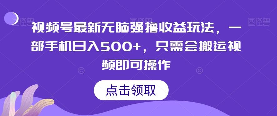 视频号最新无脑强撸收益玩法，一部手机日入500+，只需会搬运视频即可操作-雲鼎文化传媒