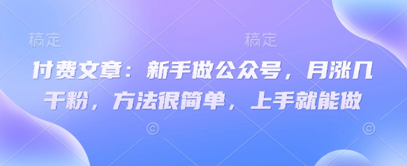 付费文章：新手做公众号，月涨几干粉，方法很简单，上手就能做-雲鼎文化传媒