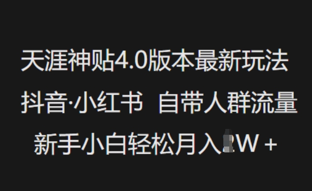 天涯神贴4.0版本最新玩法，抖音·小红书自带人群流量，新手小白轻松月入过W-雲鼎文化传媒