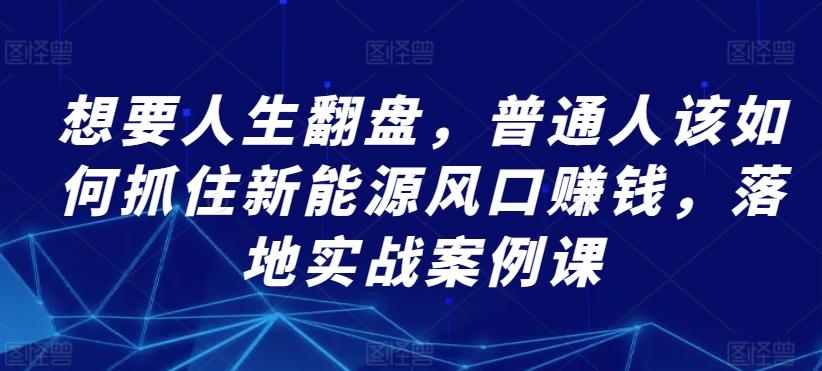 想要人生翻盘，普通人该如何抓住新能源风口赚钱，落地实战案例课-雲鼎文化传媒