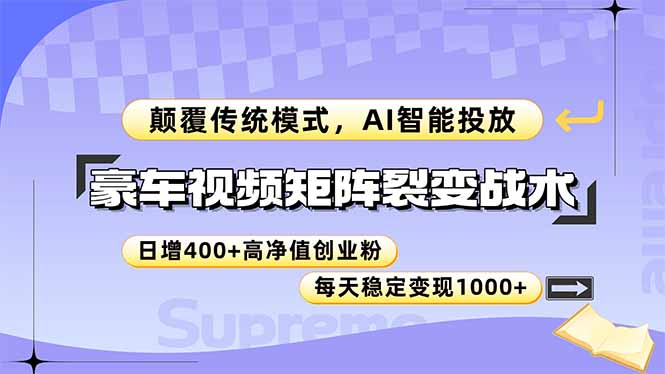 豪车视频矩阵裂变战术，颠覆传统模式，AI智能投放，日增400+高净值创业…-雲鼎文化传媒