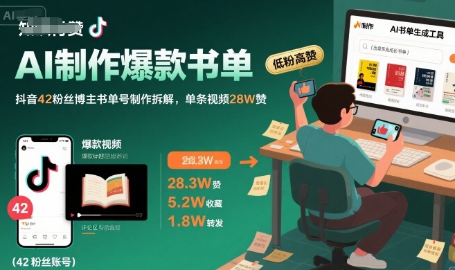 AI制作爆款书单，抖音42粉丝博主书单号制作拆解，单条视频28W赞-雲鼎文化传媒