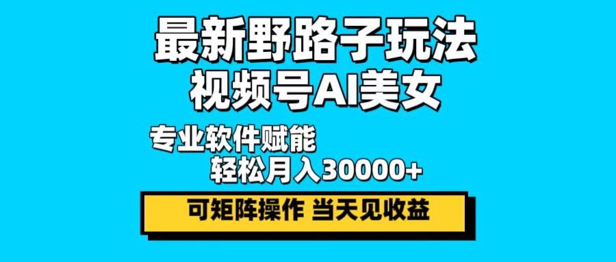 最新野路子玩法，视频号AI美女，当天见收益，轻松月入30000＋-雲鼎文化传媒