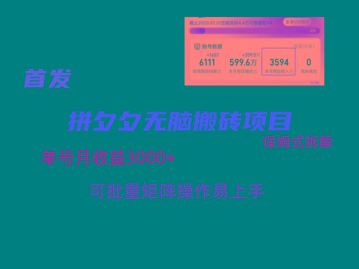 拼夕夕无脑搬砖，单号稳定收益3000+，保姆式拆解-雲鼎文化传媒