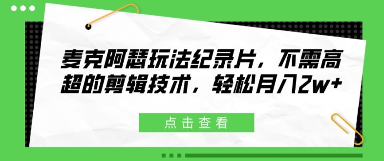 麦克阿瑟玩法纪录片，不需高超的剪辑技术，轻松月入2w+【揭秘】-雲鼎文化传媒