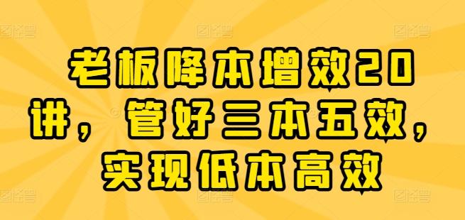 老板降本增效20讲，管好三本五效，实现低本高效-雲鼎文化传媒