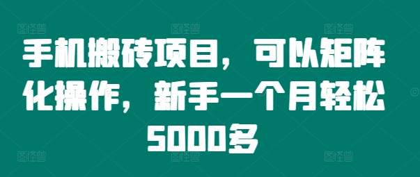 手机搬砖项目，可以矩阵化操作，新手一个月轻松5000多-雲鼎文化传媒