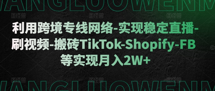 利用跨境专线网络-实现稳定直播-刷视频-搬砖TikTok-Shopify-FB等实现月入2W+【揭秘】-雲鼎文化传媒