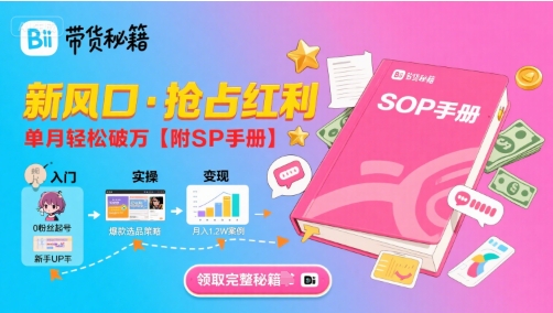 B站哔哩哔哩带货秘籍，新风口，抢占红利，单月轻松破万【附SOP手册】-雲鼎文化传媒