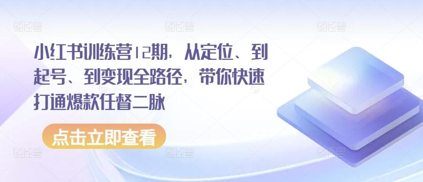 小红书训练营12期，从定位、到起号、到变现全路径，带你快速打通爆款任督二脉-雲鼎文化传媒