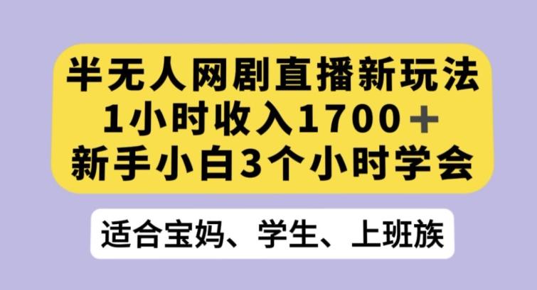 半无人网剧直播新玩法，1小时收入1700+，新手小白3小时学会【揭秘】-雲鼎文化传媒