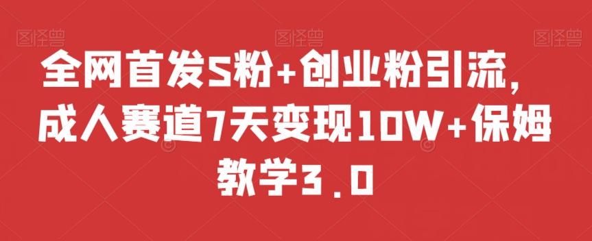 全网首发S粉+创业粉引流，成人赛道7天变现10W+保姆教学3.0【揭秘】-雲鼎文化传媒