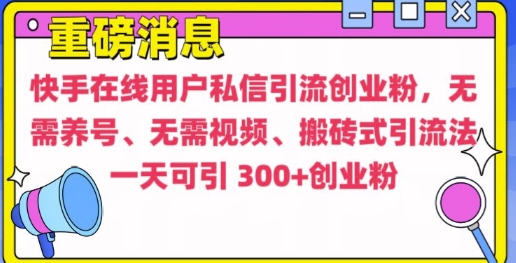 快手最新引流创业粉方法，无需养号、无需视频、搬砖式引流法【揭秘】-雲鼎文化传媒