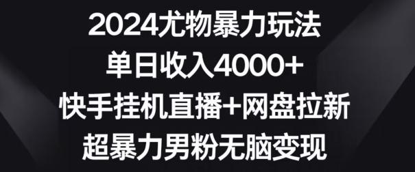 2024尤物暴力玩法，单日收入4000+，快手挂机直播+网盘拉新，超暴力男粉无脑变现【揭秘】-雲鼎文化传媒