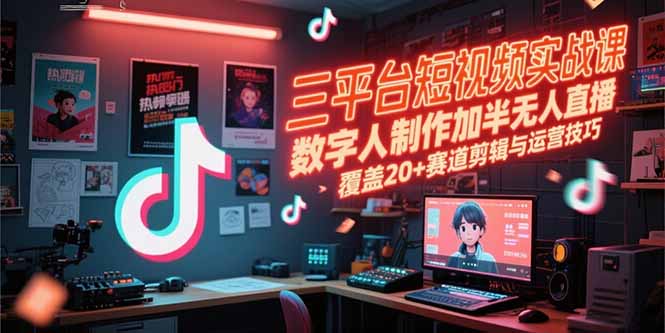 三平台短视频实战课，数字人制作加半无人直播，覆盖20+赛道剪辑与运营技巧-雲鼎文化传媒