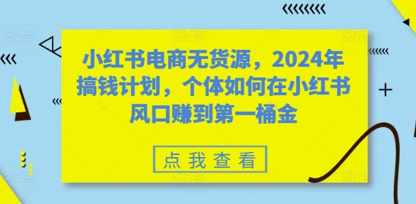 小红书电商无货源，2024年搞钱计划，个体如何在小红书风口赚到第一桶金-雲鼎文化传媒