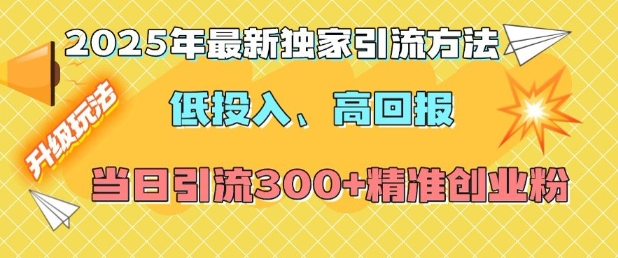 2025年最新独家引流方法，低投入高回报？当日引流300+精准创业粉-雲鼎文化传媒