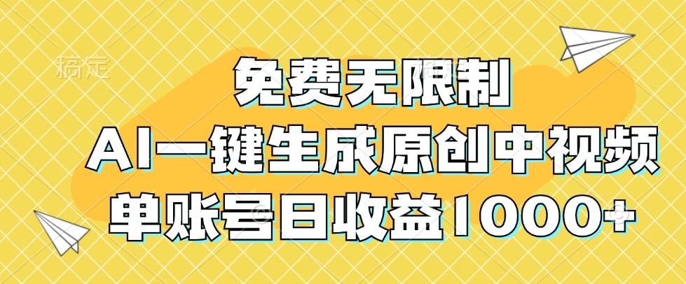 免费无限制，AI一键生成原创中视频，单账号日收益1000+-雲鼎文化传媒