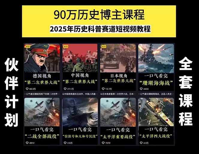 图片[1]-历史短视频赛道变现课，百集素材库应用，文案剪辑技巧，账号运营全案-雲鼎文化传媒