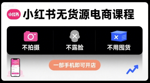 小红书无货源电商课程，不拍摄不露脸不用囤货，一部手机即可开店-雲鼎文化传媒