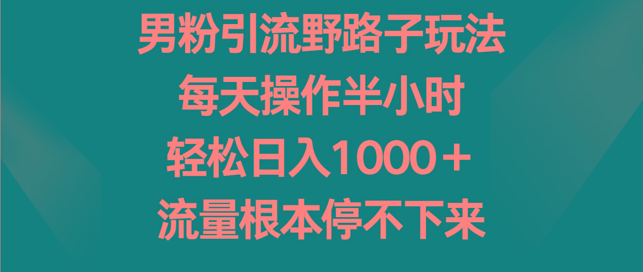 男粉引流野路子玩法，每天操作半小时轻松日入1000＋，流量根本停不下来-雲鼎文化传媒