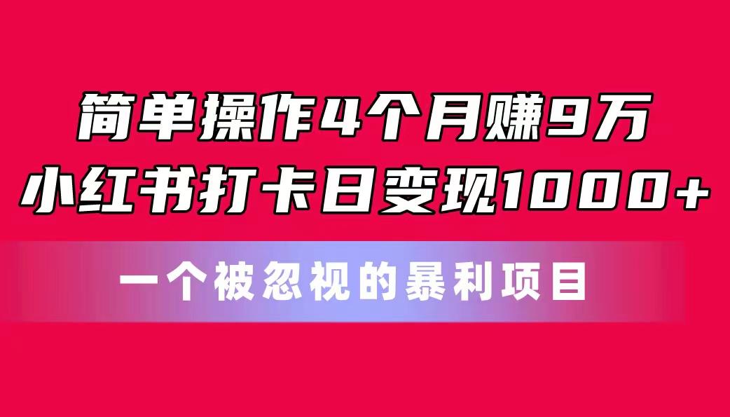 简单操作4个月赚9万！小红书打卡日变现1000+！一个被忽视的暴力项目-雲鼎文化传媒