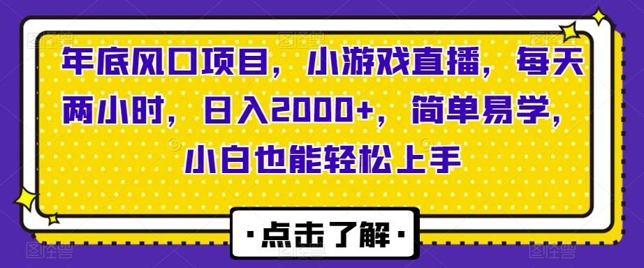 年底风口项目，小游戏直播，每天两小时，日入2000+，简单易学，小白也能轻松上手-雲鼎文化传媒