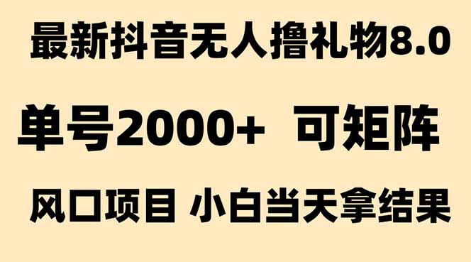 抖音无人撸礼物8.0玩法 全新风口   见效果快  全无人  单号当天产出2000+-雲鼎文化传媒
