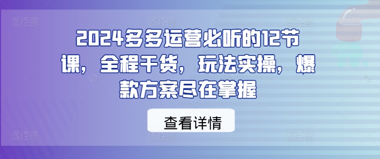 2024多多运营必听的12节课，全程干货，玩法实操，爆款方案尽在掌握-雲鼎文化传媒