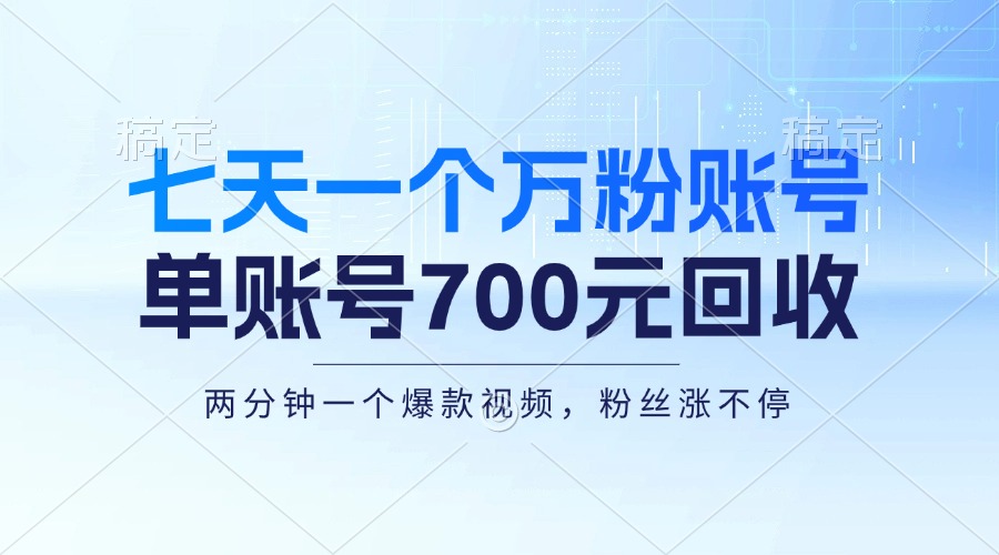 七天一个万粉账号，新手小白秒上手，单账号回收700元，轻松月入三万＋-雲鼎文化传媒