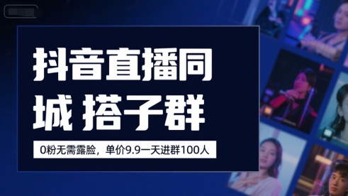 抖音直播同城搭子群，0粉无需露脸，单价19.9，一天进群100人-雲鼎文化传媒