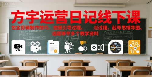 方宇运营日记线下课，包含剪辑制作技巧、拍摄引导过程、起号思维导图、选题等多个教学资料-雲鼎文化传媒